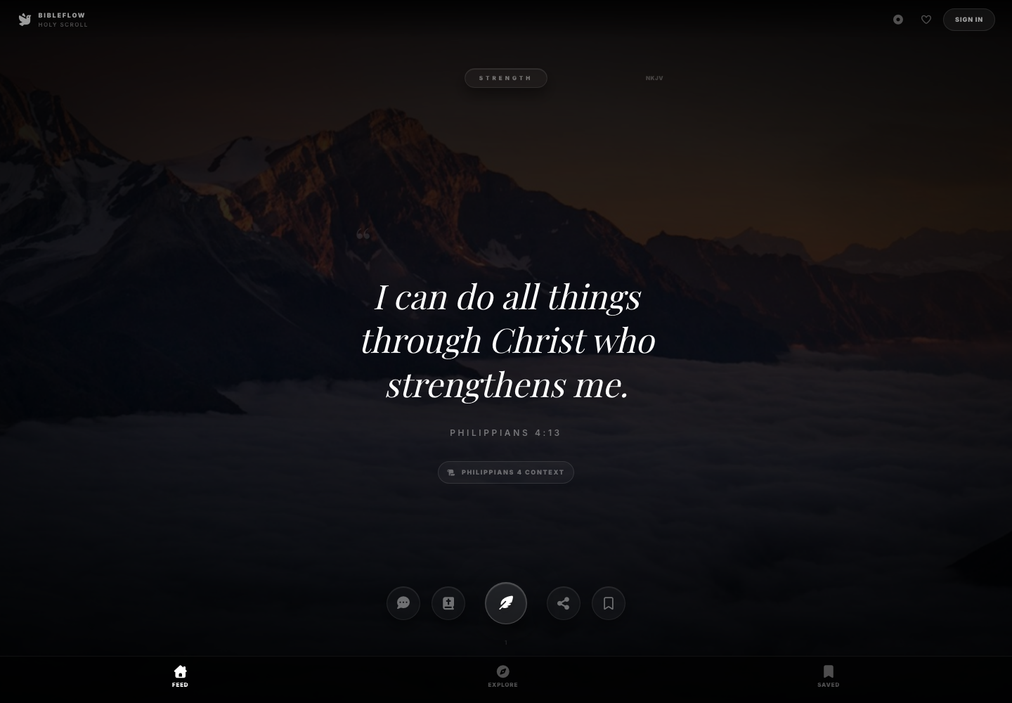 Screenshot of the BibleFlow Scripture feed app