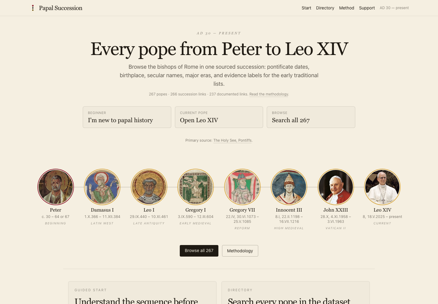 Screenshot of the Papal Succession timeline