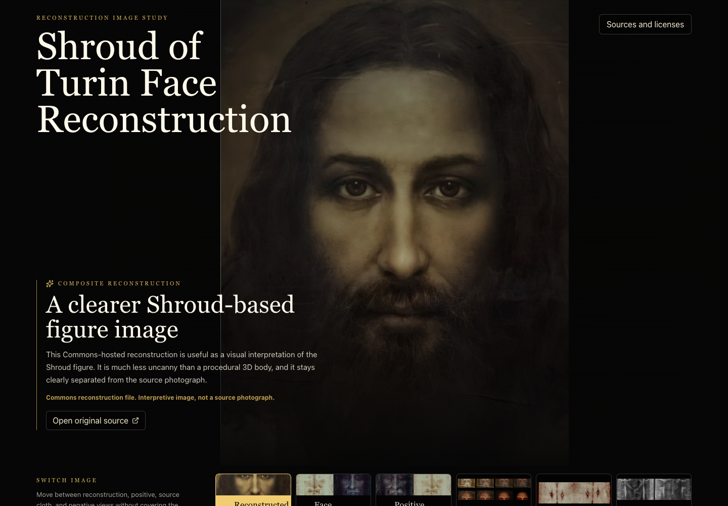 Screenshot of the Shroud Reconstruction image study